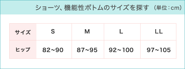 ショーツ、機能性ボトムのサイズを探す(単位:cm)
